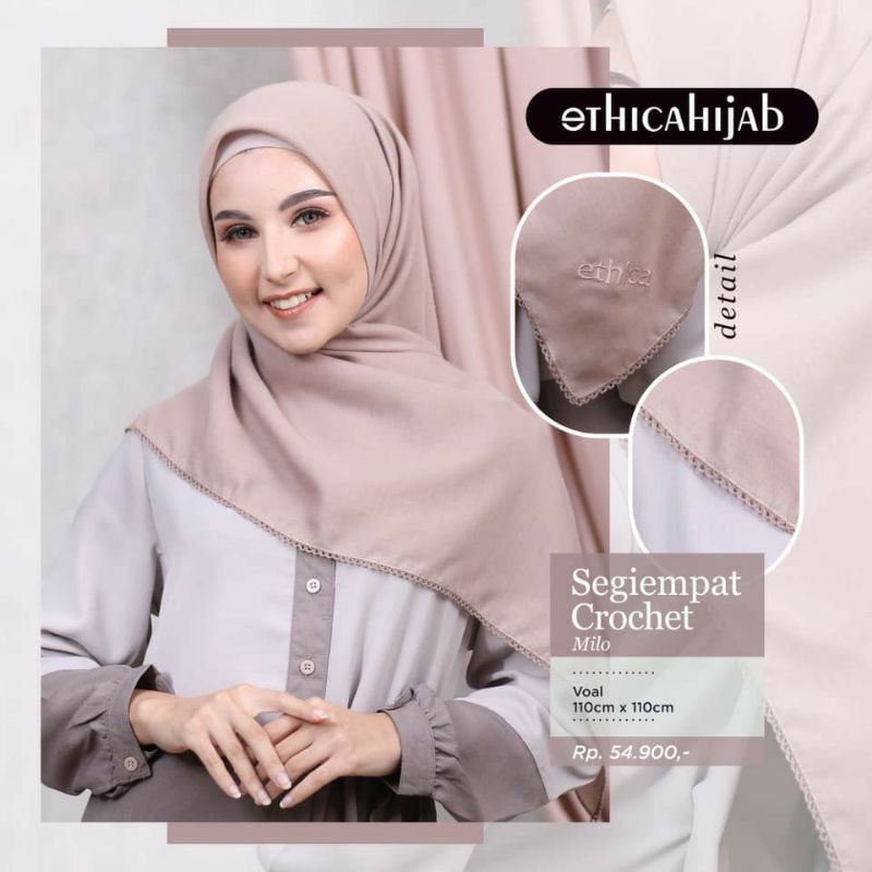 HIJAB SEGIEMPAT POLOS CROCHET || ETHICA