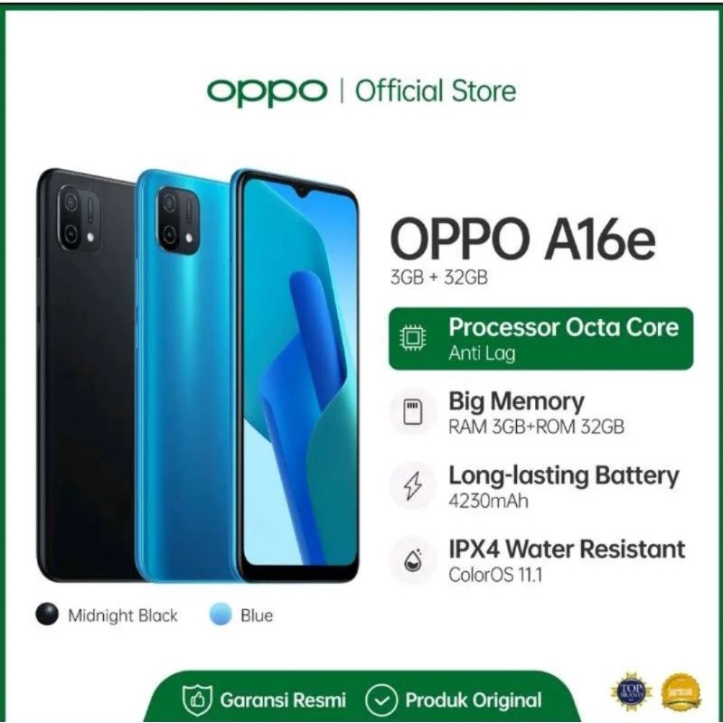 HP SMARTPHONE OPPO A16e RAM 3GB/32GB GARANSI RESMI