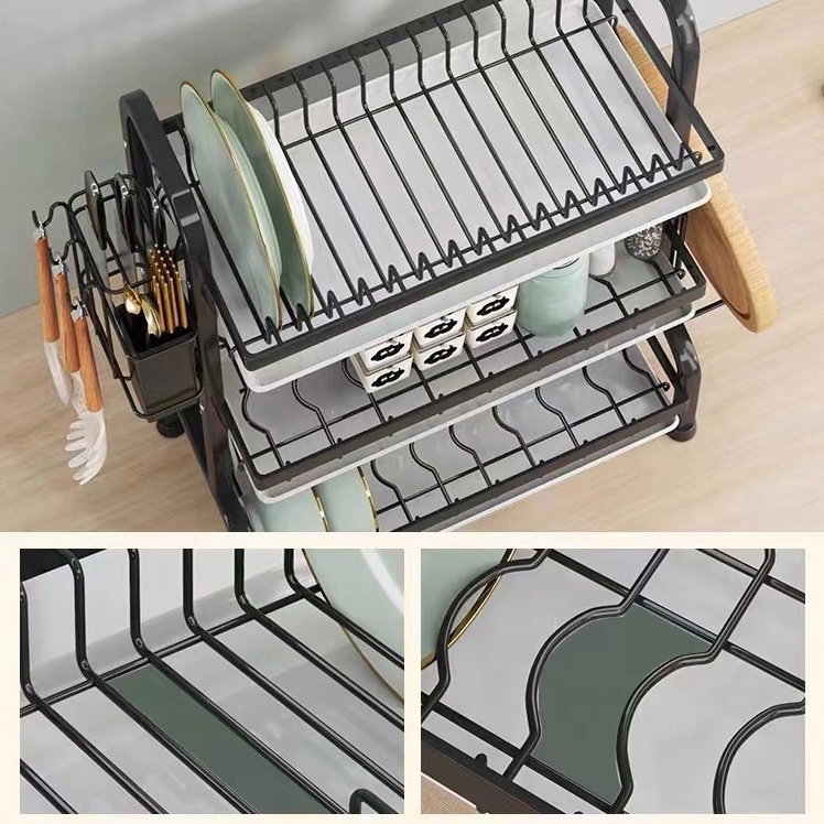 Rak Piring Stainless Steel  Rak Piring Wastafel Rak Dapur Multifungsi Rak Piring 3 Susun/ 2 Susun