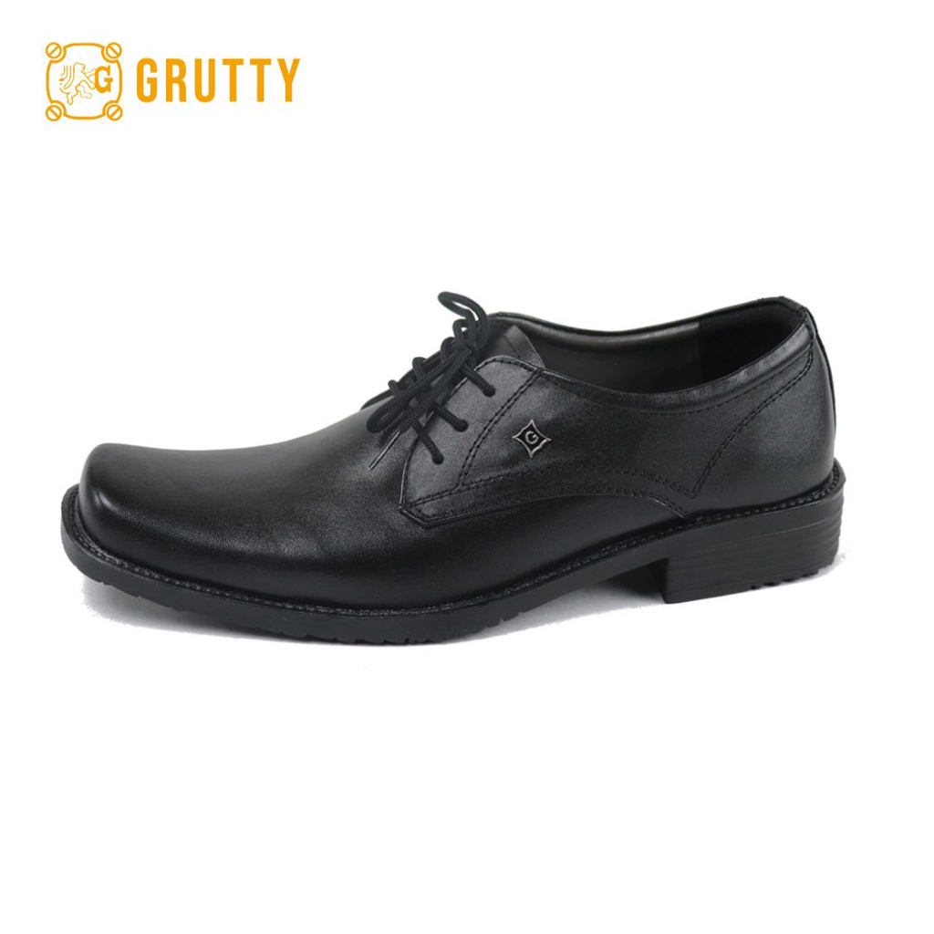 Sepatu Pria Pantofel Formal Sepatu Kerja Kulit Asli Model Tali GRUTTY AZ306 Hitam