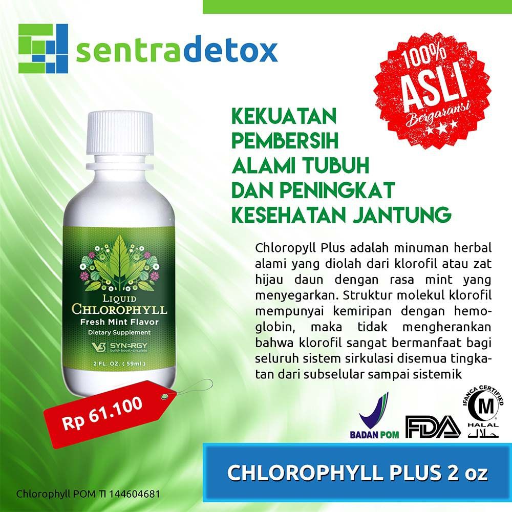 Chlorophyll Plus 2 OZ (59ml) Sentra Detox Synergy | Klorofil Synergy Rasa Mint ukuran Kecil