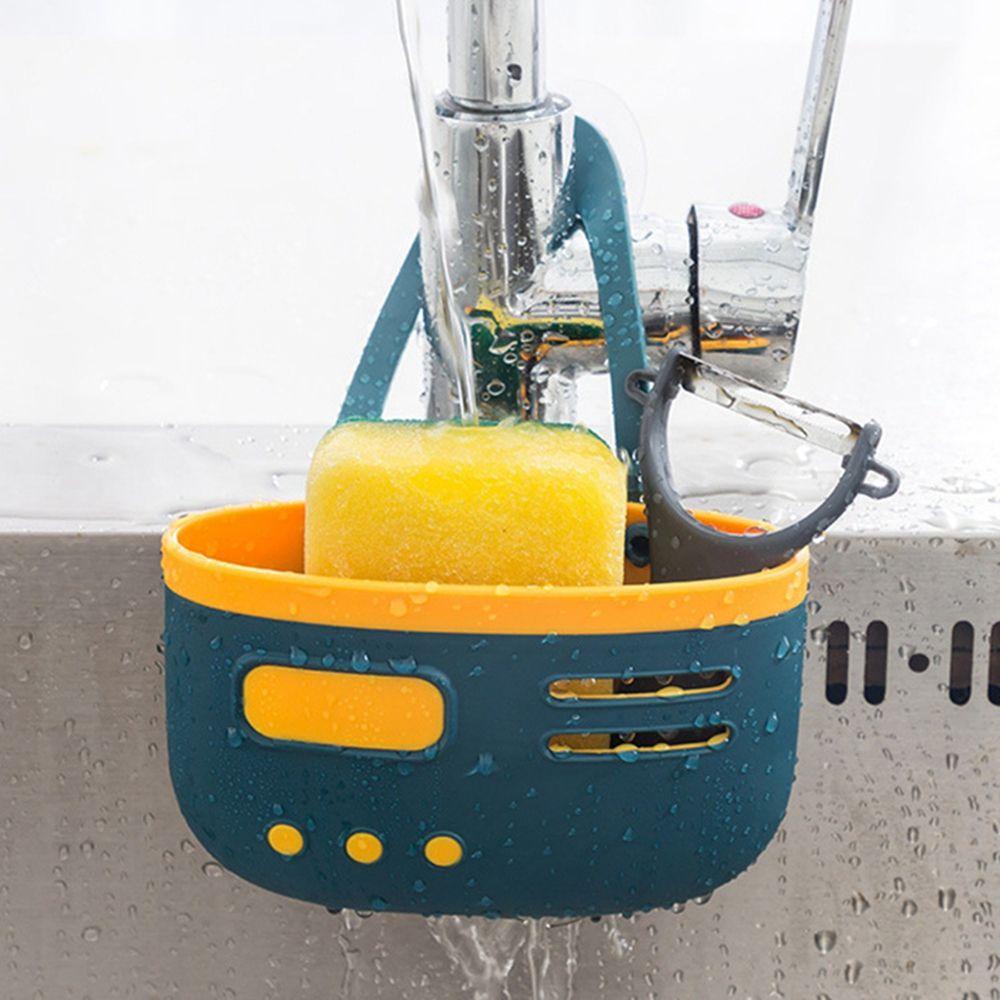 [Elegan] Rak Wastafel Gantung 4-warna Rumah Drain Rack Kamar Mandi Silikon Adjustable Rak Penyimpanan Sponge Holder