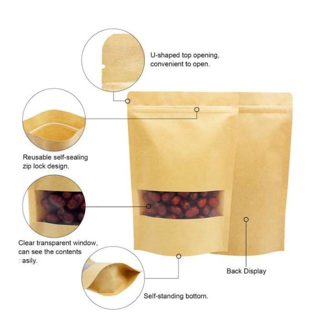 Kraft standing pouch brown window ukuran besar