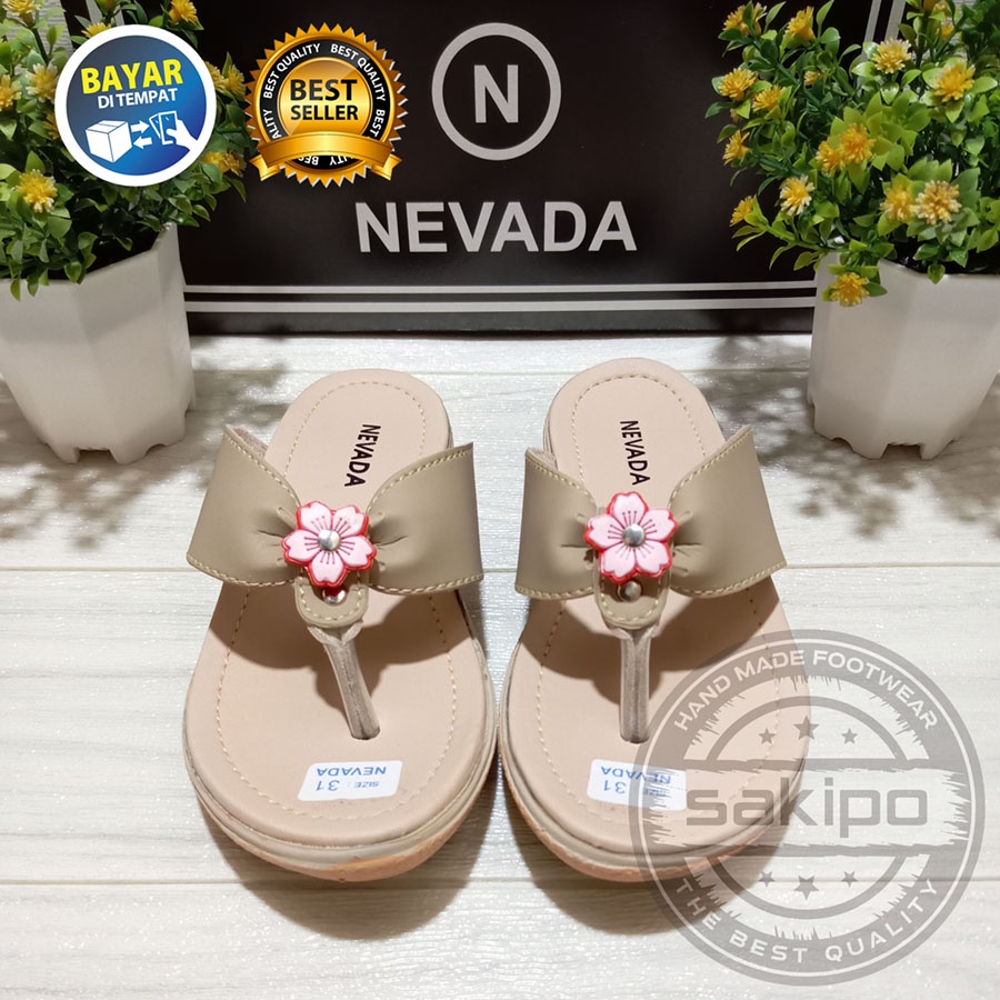 PROMO 4.4 RAMADHAN SALE !! SANDAL ANAK CEWEK JAPIT 1-BUNGA SALEM KREM TAN MARUN / SAKIPO