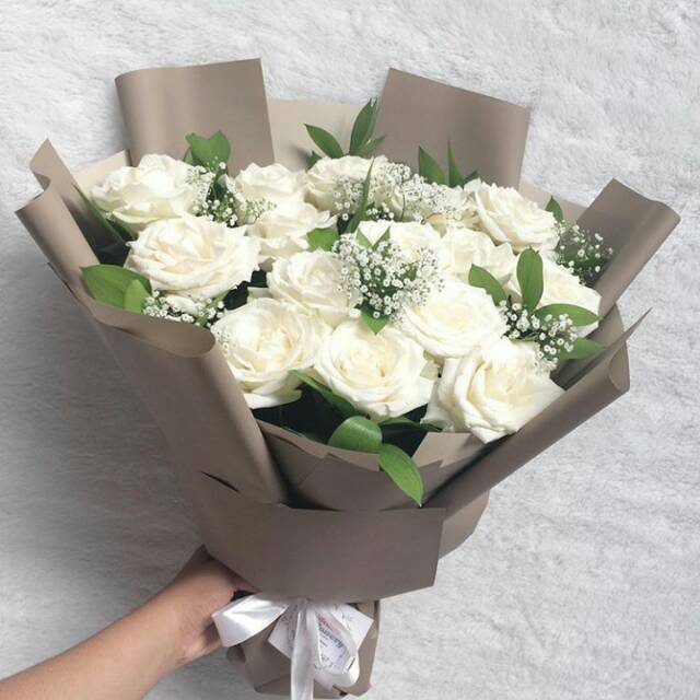  Buket  Bunga Segar Mawar  Putih  Fresh Flower Bouquet 