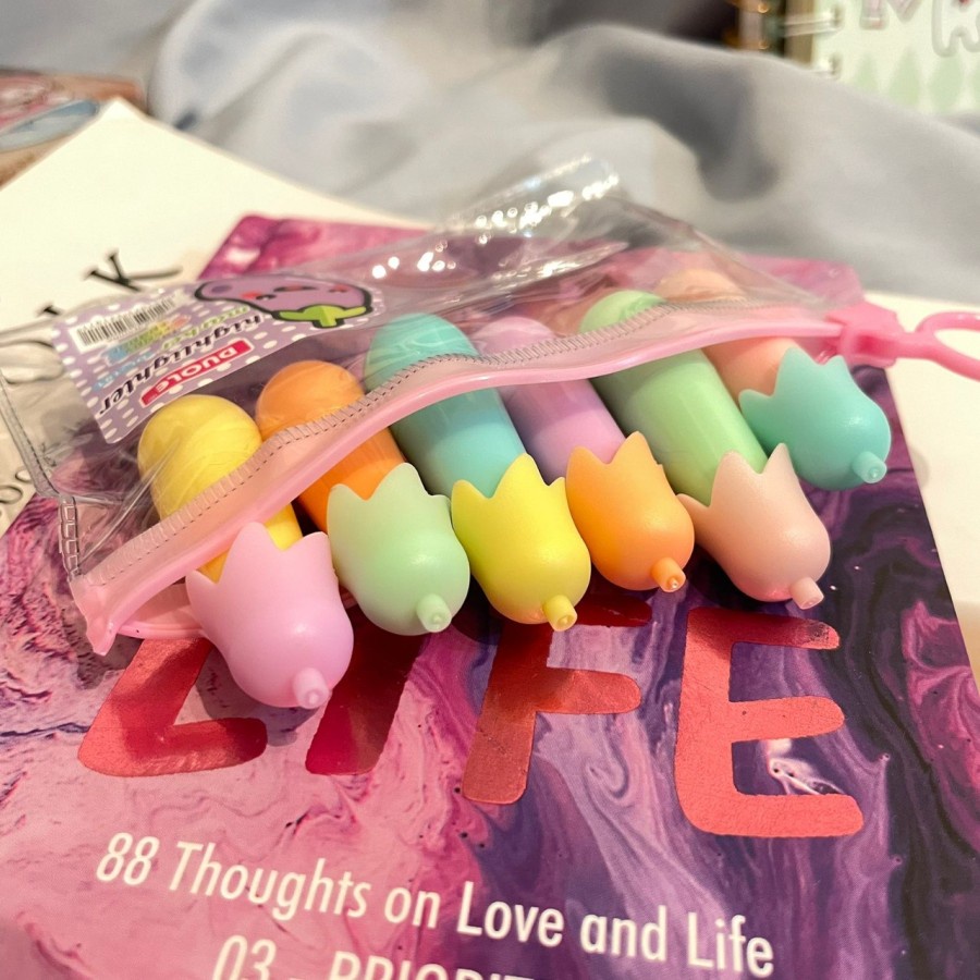 

STABILO MODEL TERONG LUCU WARNA WARNI 1SET 6 BIJI FREE POUCH TERMURAH
