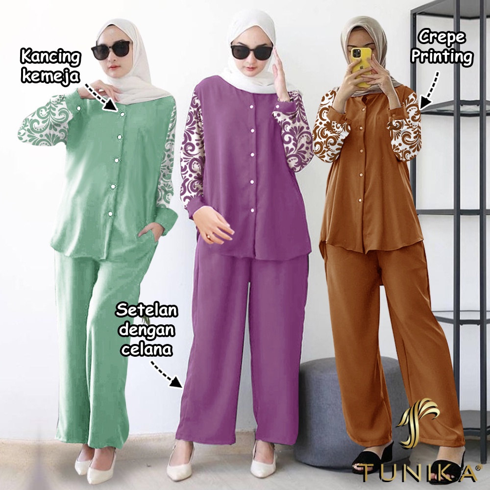 Baju Setelan Wanita Kekinian One set Wanita Setelan Tunik Set Lajara