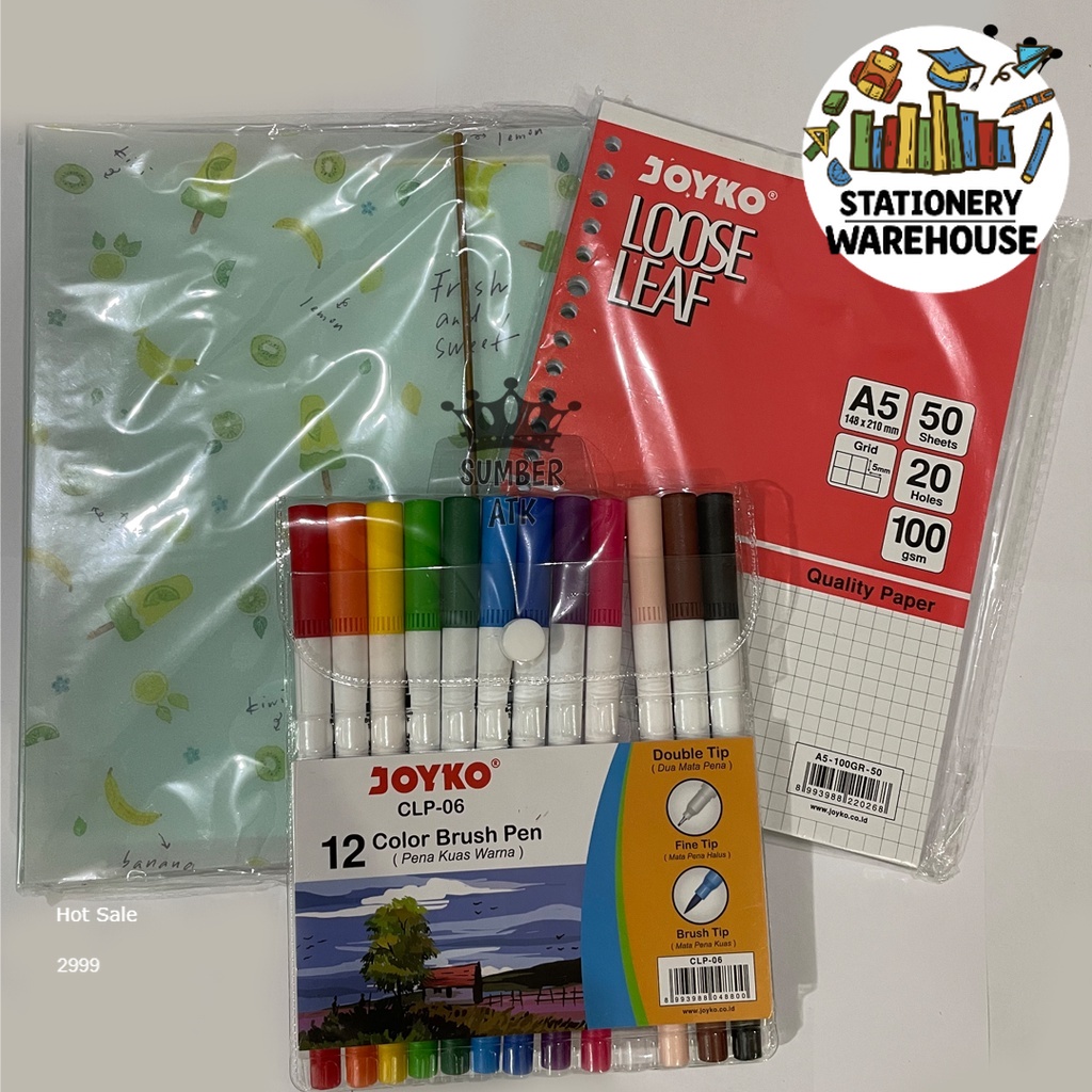 

Paket Binder A5 Loose leaf Grid , Dotted dan Plain Brush CLP-06 - SUMBER ATK