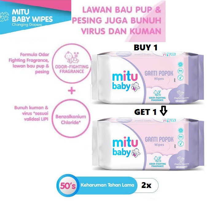 Tissue Mitu Tisu basah mitu baby wipes beli 1 gratis 1 (50+50=100s)