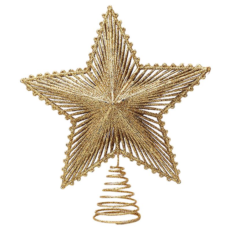 [Glitter Hollow Out Christmas Tree Top Star] [Xmas Home Party Festival Hanging Decoration Treetop Exquisite Iron Art Ornament]