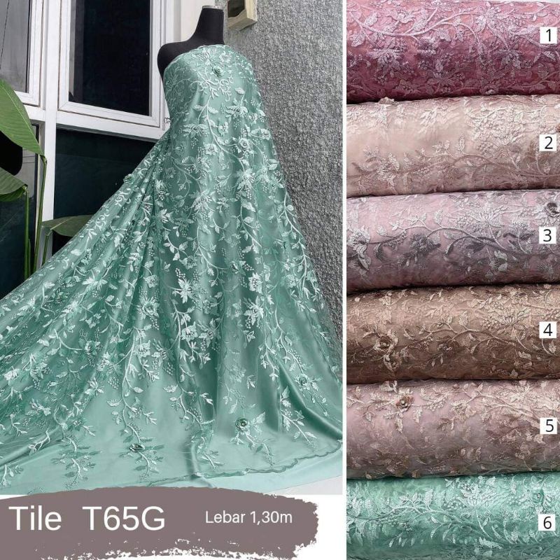 {ABC TEXTILE}  TILE BROKAT BORDIR / BROKAT TULLE MOTIF BUNGA / TILE BROKAT CANGKANG (per ½ meter)