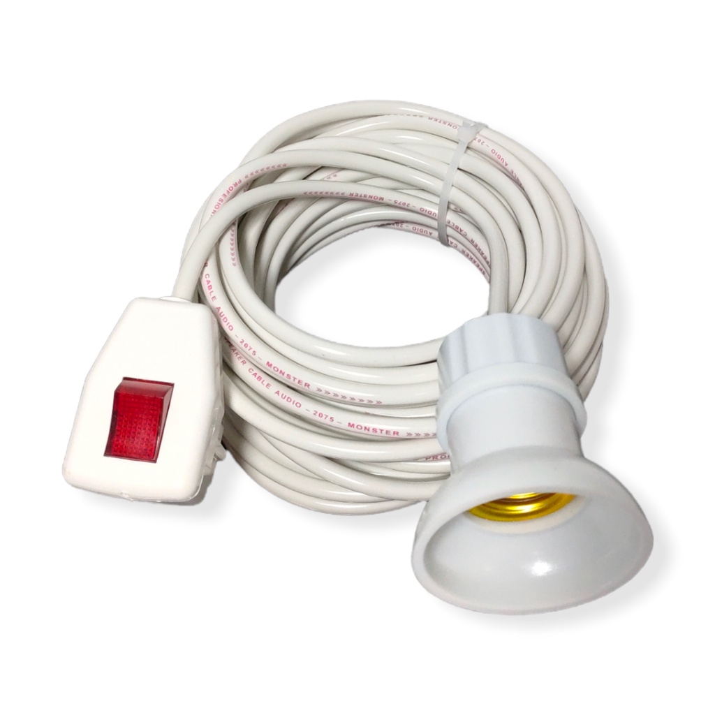 Fiting Lampu Gantung Jumbo dengan Steker ON/OFF + Kabel 10 Meter &amp; 5 Meter