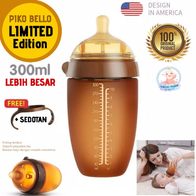 LEBIH BESAR! Limited Edition Botol susu silikon PIKO BELLO 300 ml usia satu tahun