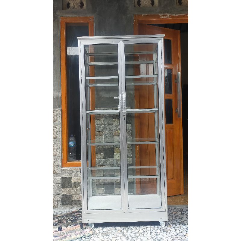 lemari hias sap2an / lemari kaca alumunium full kaca buat display / lemari hias kaca