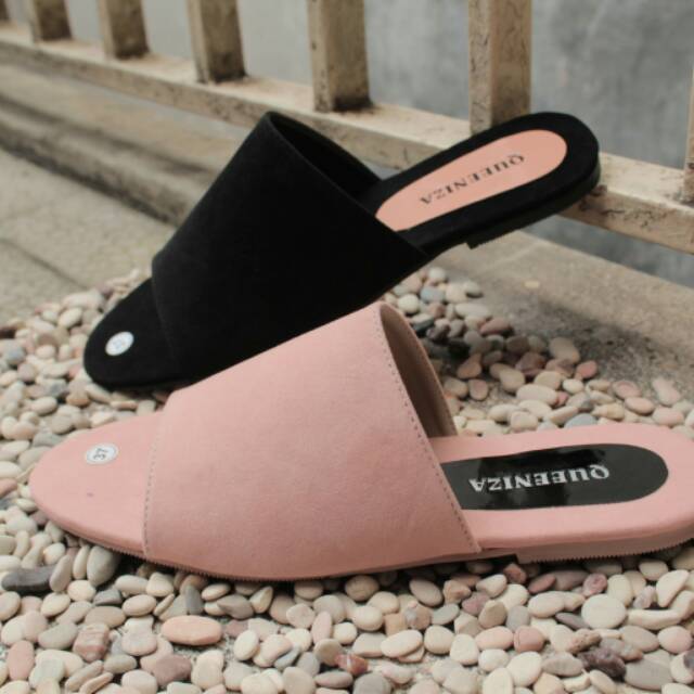 Sendal teplek flat santai beludru wanita import murah