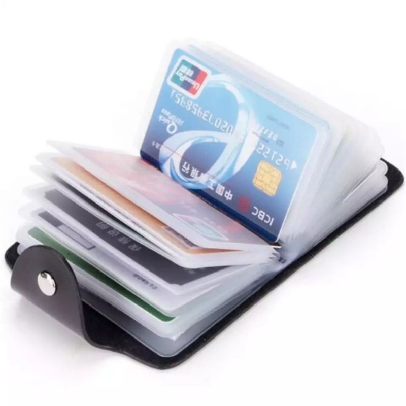 Dompet kartu KTP SIM &amp; ATM Nama Pria Wanita kulit 12 slot cewek cowok card holder at - Hitam