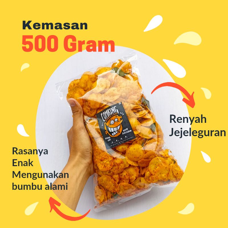 

Keripik Comring Daun Jeruk Pedas & Original Cemilan Makanan Ringan Snack 500 gram