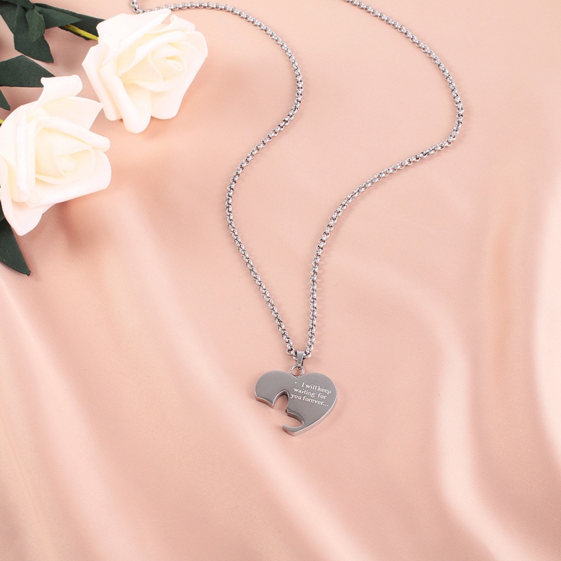 Kalung Desain Puzzle Butterfly Heart Bahan Stainless Steel Gaya Hip Hop Untuk Pria Dan Wanita