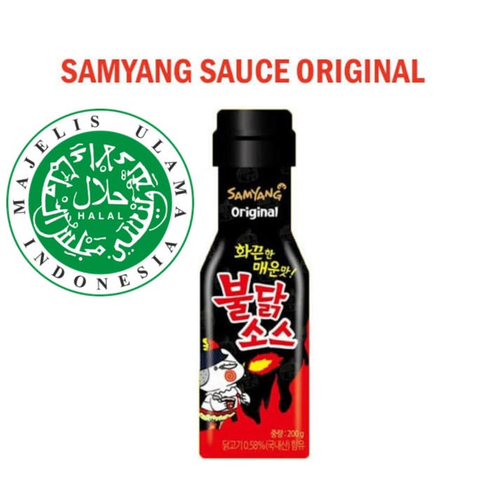

impor-mie- logo halal samyang sauce original saos - saus pedas botol -mie-impor.