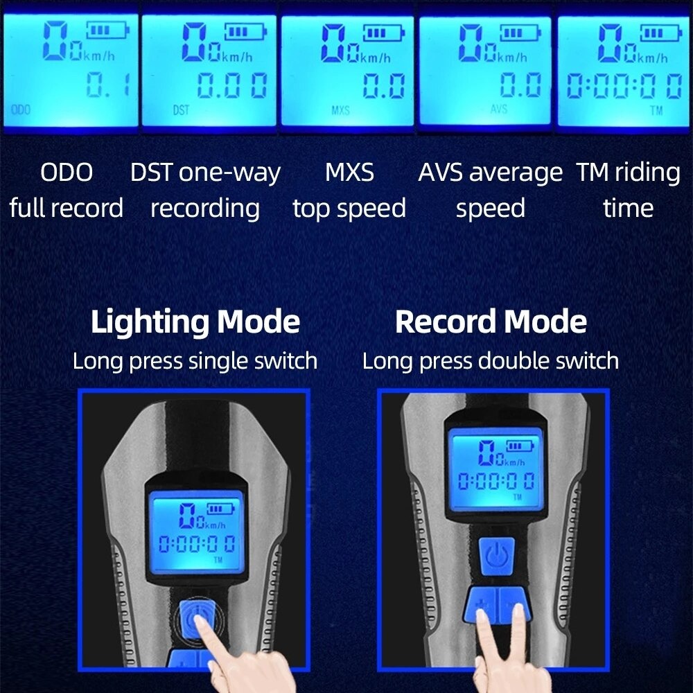 Lampu Depan Sepeda Klakson Sepeda LCD Lampu Depan Sepeda Waterproof+Speedometer XA-585