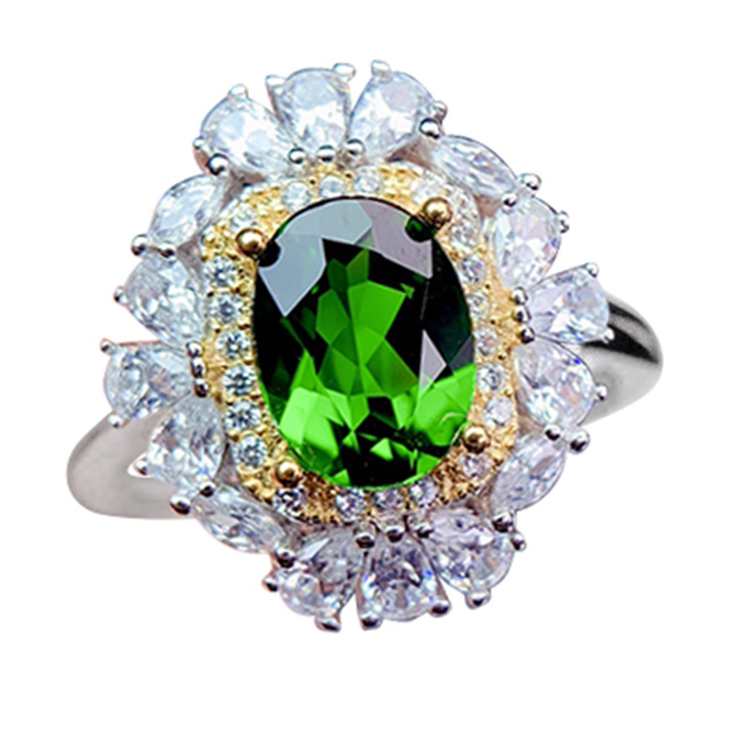 Natural Oval Emerald Green Stone Ring For Women Luxury Elegant 18k White Gold Wedding Rings May Birthstone Anniversary Gifts