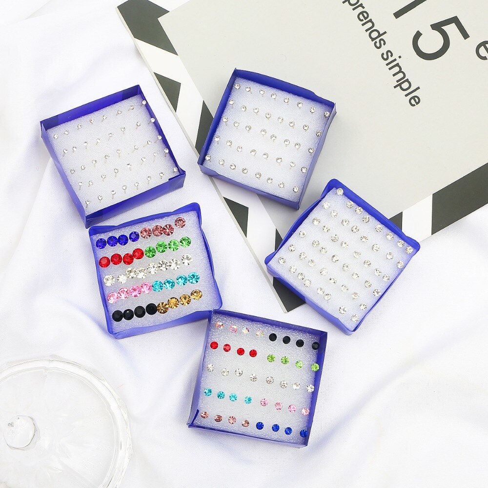 Set Anting Stud Kristal Warna-Warni Bahan Plastik Untuk Wanita