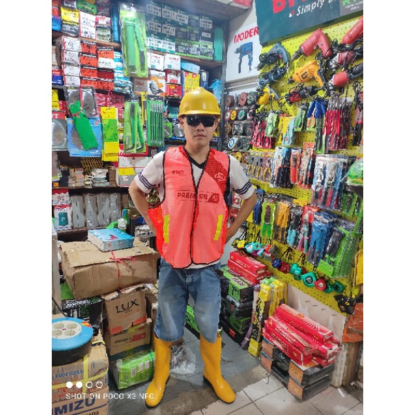 rompi proyek jaring gosave all size/ rompi pekerja jaring gosave muat sampai xxl bahan polister ( tersedia warna  hijau, dan  orange )