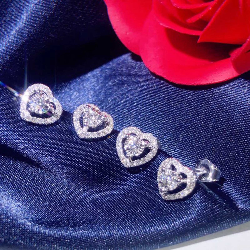 Luxury Cubic Zirconia Heart Earrings For Women High Quality Bridal Stud Earring For Wedding Fancy Love Gift Trend Jewelry