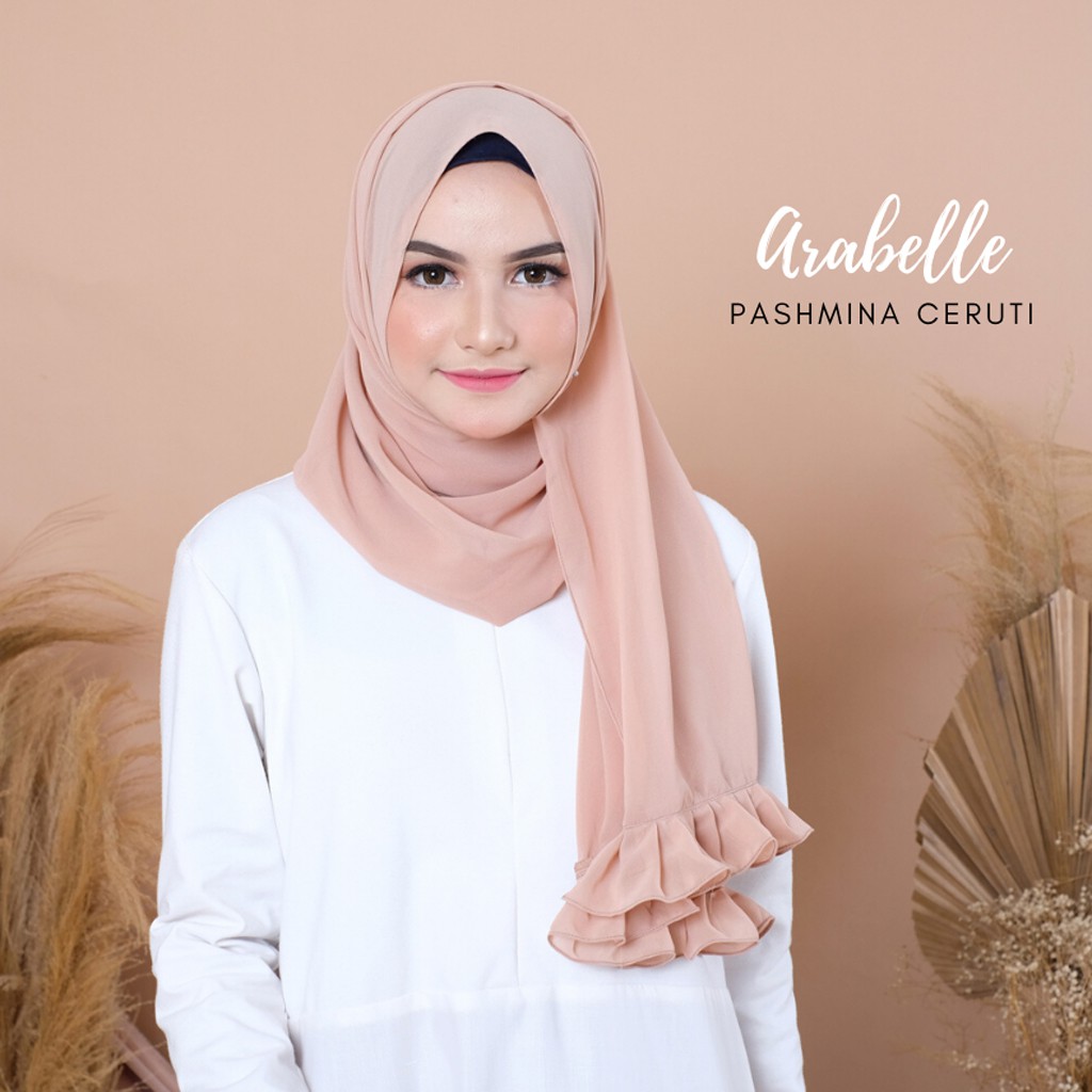 JILBAB PASHMINA CERUTY ARABELLE / HIJAB PASMINA DENGAN REMPEL / KERUDUNG MODEL PASHMINA DENGAN BAHAN CERUTI BABYDOLL