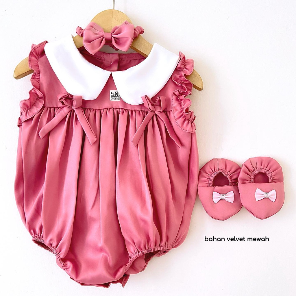 HAMPERS LAHIRAN MANDY VELVET Jumper Baju Sepatu Bandana bayi Anak perempuan gift set lahiran Kado Lucu Murah Terlaris SAKURA