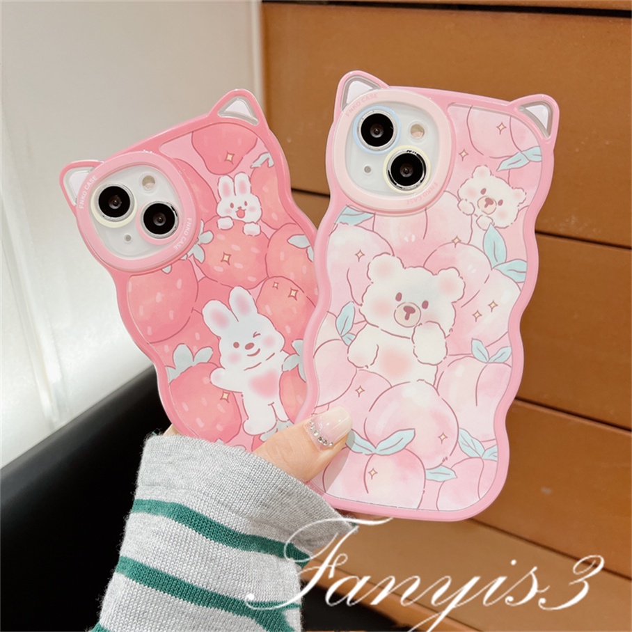 Compatible For iPhone 14 13 12 11 Pro Max X XR Xs Max 8 7 6 6s Plus SE 2020 Soft Case Pelindung Desain Telinga Kelinci Strawberry Peach Bear Untuk