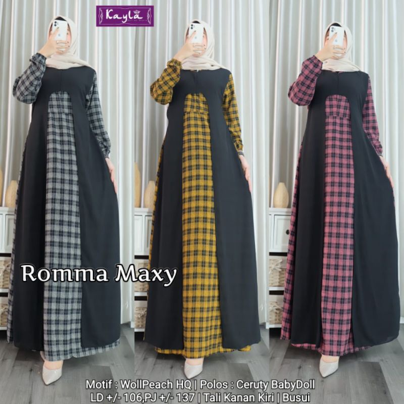 GAMIS WOLLPEACH MOTIF KOTAK-KOTAK MIX CERUTI ROMMA MAXY BY KAYLA