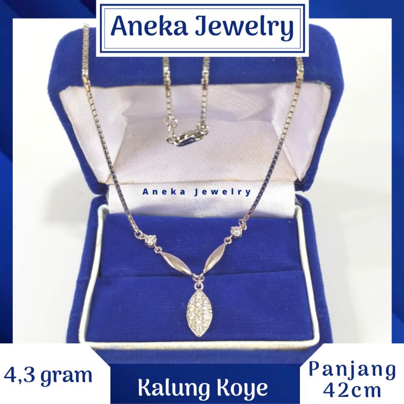 Kalung Koye Gantung Oval Cor Mata2, Perak 925, Sepuh Emas Putih