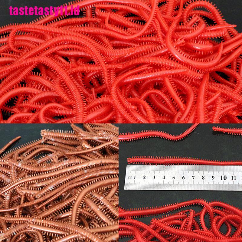 10pcs / Set Umpan Pancing Bentuk Cacing Merah Bahan Karet