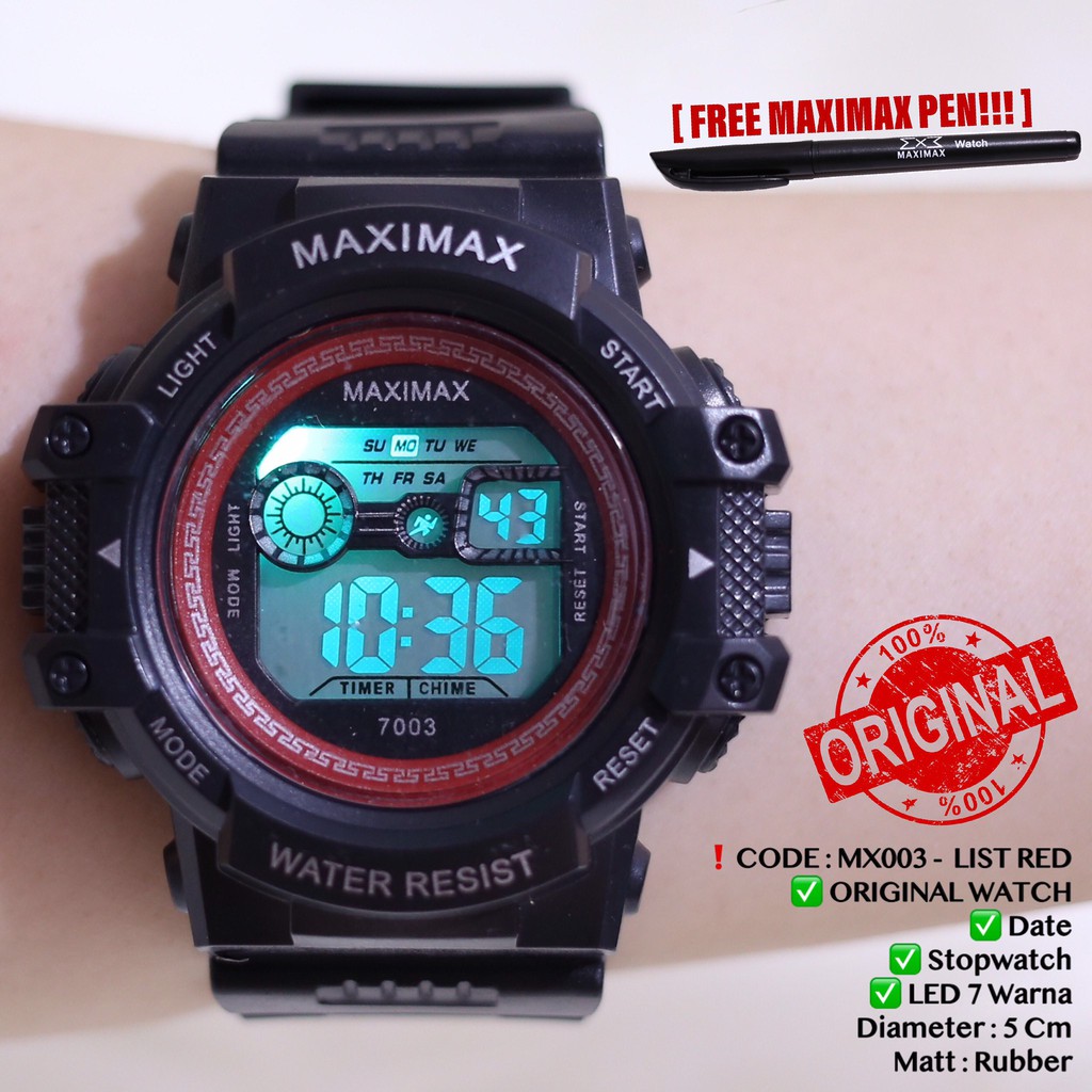 Jam tangan digital pria wanita FREE PUPLEN MAXIMAX model gshock LED watch MX7003
