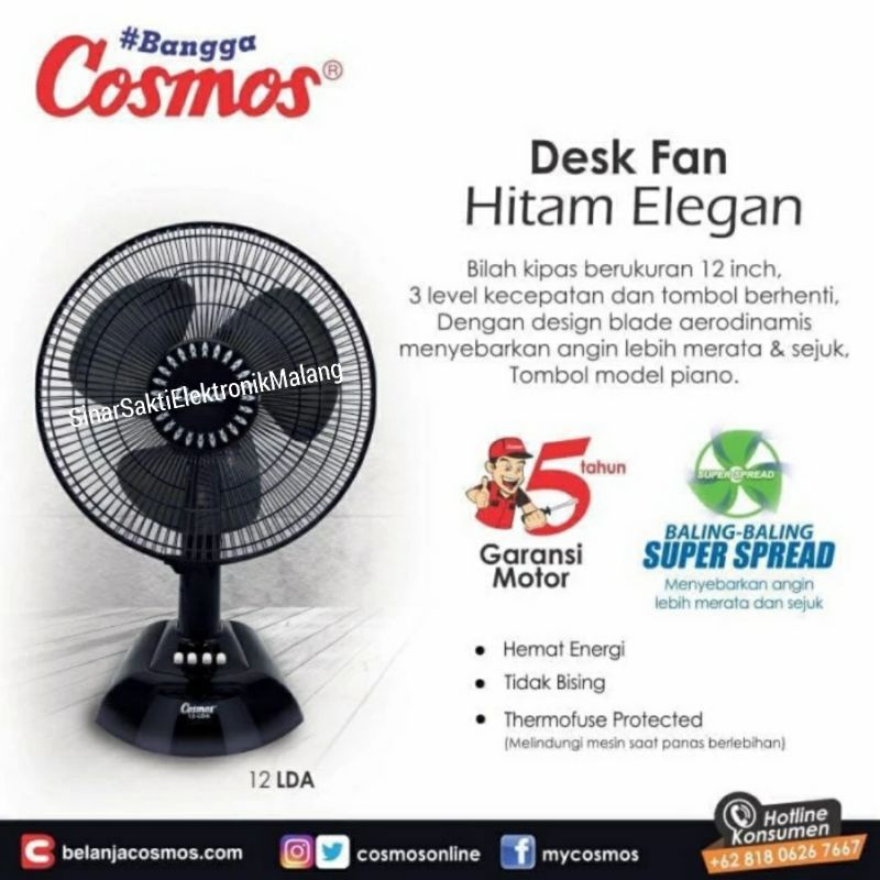 Kipas Angin Meja Cosmos 12 Inch 12-LDA 12&quot; Desk Fan Duduk Hitam Garansi