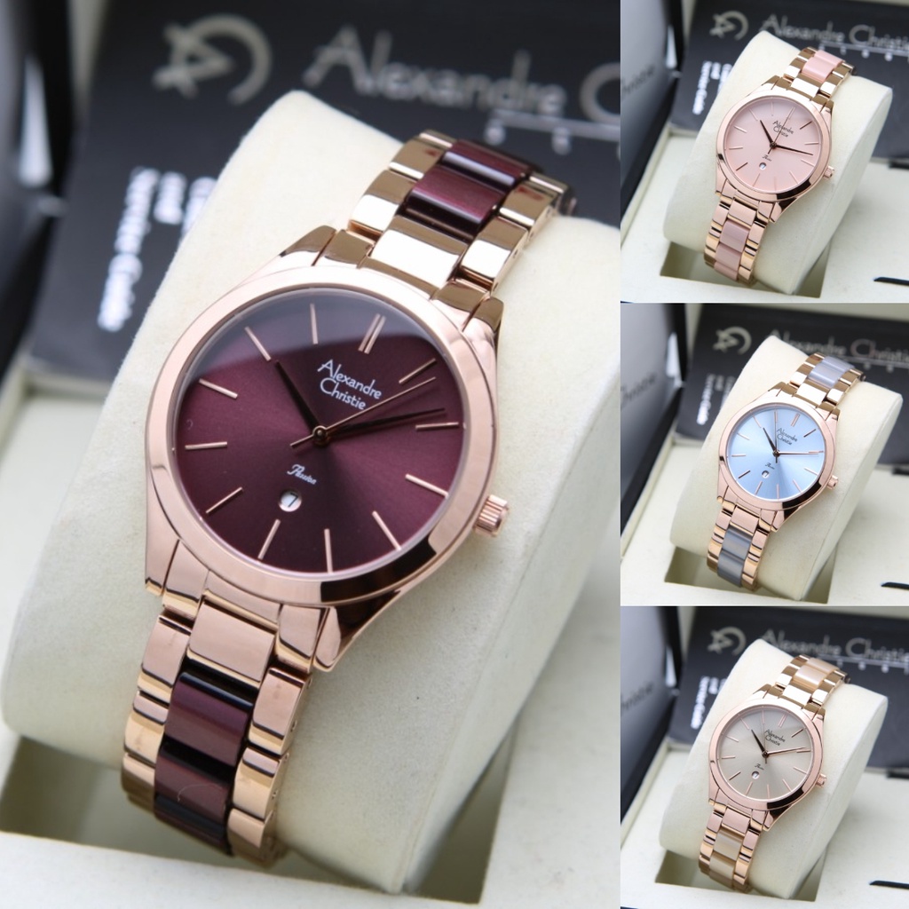 ORIGINAL Jam Tangan Wanita Cewek Alexandre Christie AC 2919 / AC2919 / 2919 Rantai Kombinasi Keramik