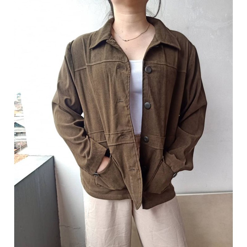 Brown Jacket Jaket Coklat Semi Suede Denim
