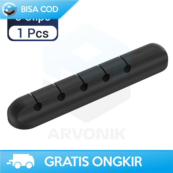 KABEL KLIP CAS HEADSET HITAM SILIKON ELASTIS ORGANIZER TEMPEL 5 HOLE