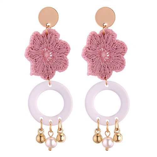 LRC Anting Tusuk Fashion Flower Shape Decorated Earrings