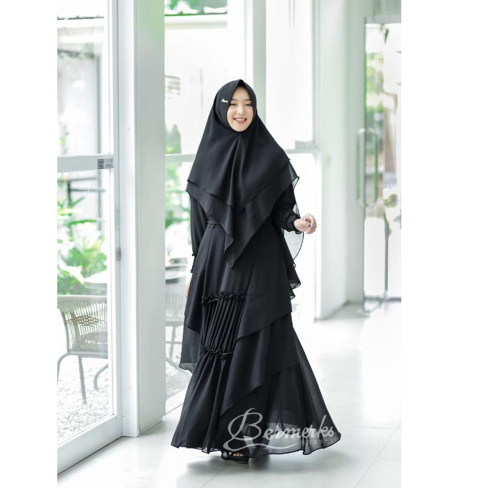 ✿ Gamis ceruty babydoll set khimar rempel tengah premium ORI berlabel bermerks syari AIZA 87