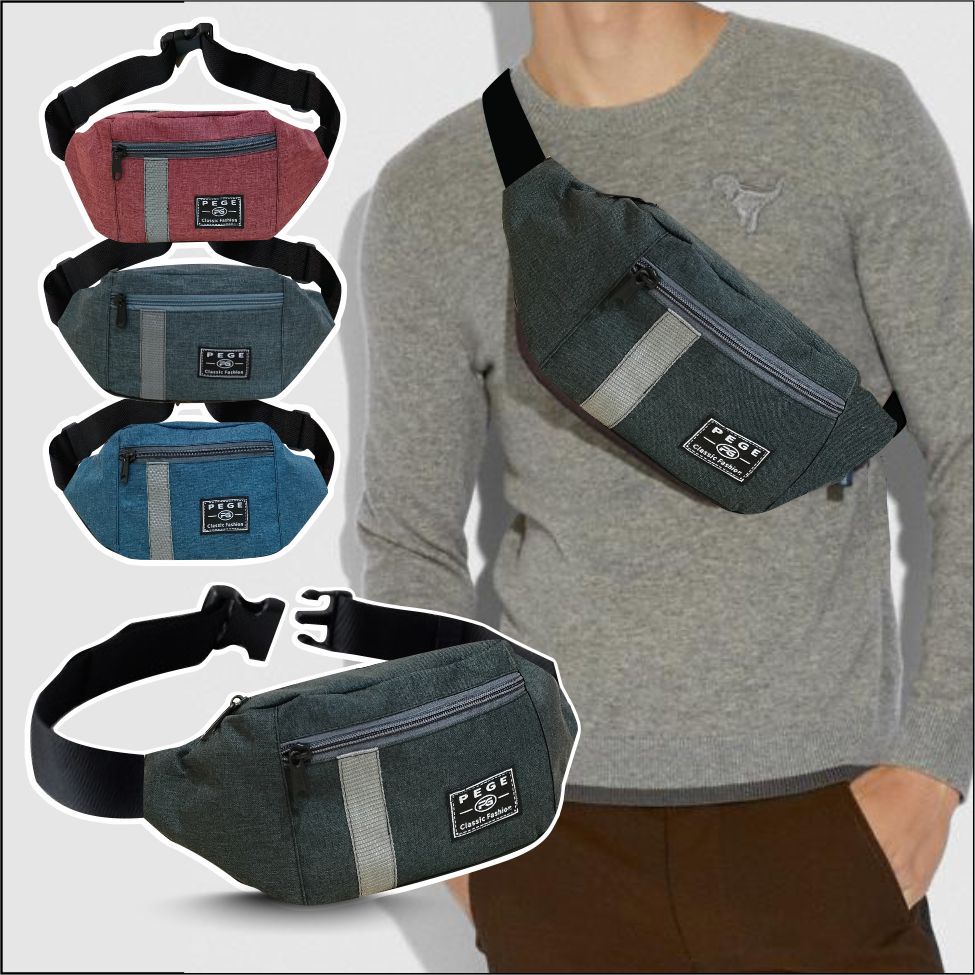 Tas Selempang Pria Waistbag PEGE Model Kasual Bisa Dipakai Untuk Pinggang Bahan Kanvas Tebal - PG 8918