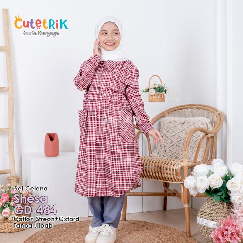SETELAN CELANA TUNIK ANAK CEWEK BAJU MUSLIM ANAK CEWEK SETELAN CELANA ANAK CUTETRIK SET CELANA SHESA