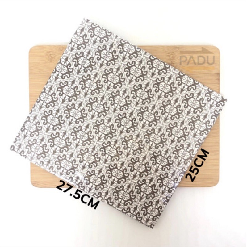 100pcs - Kertas Nasi Roti Laminasi Anti Lengket Alas Cake Box Motif BATIK - 25x27,5