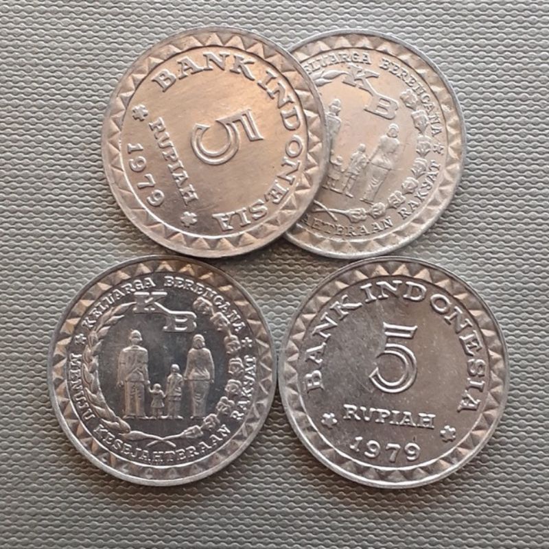 Uang koin kuno 5 10 rupiah KB kecil tahun 1979. besar 1974