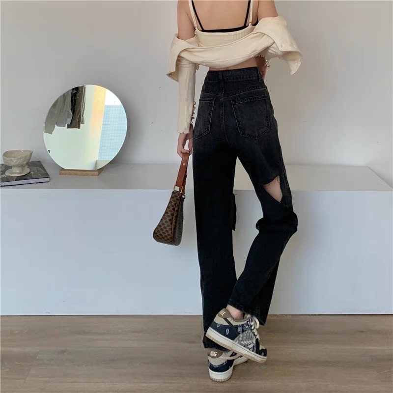 MILUX.CO -JEANS IMPORT RIPPED HIGHWAIST HW CULLOTE DENIM PANTS CELANA SOBEK CEWEK WANITA MX807