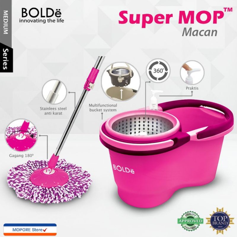 BOLDe Super MOP Macan 2 IN 1 - Alat Pel Modern Saringan Pengering Bisa Dilepas