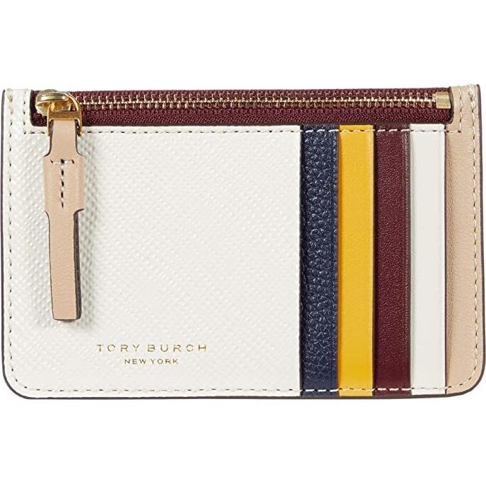 

TORY BURCH Perry Card Holder Wallet Zip Colorblock in white