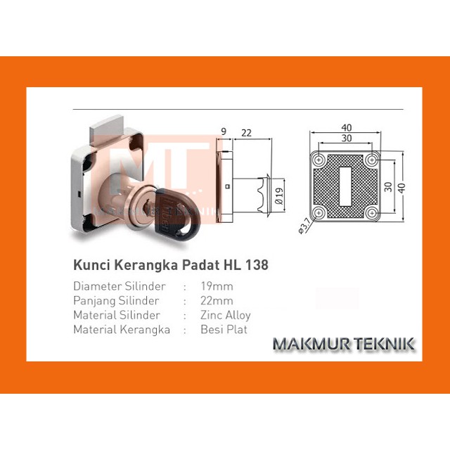 Kunci Laci - kerangka kunci padat Huben HL 138 - 22