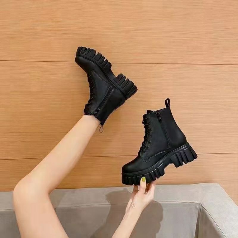 SNEAKER BOOTS OOTD B43 IMPORT ALA WANITA KOREA-Hitam